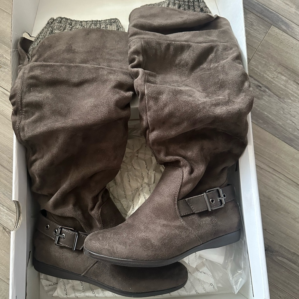 Brown Suede Knee-High Boots - Aldo size 6
